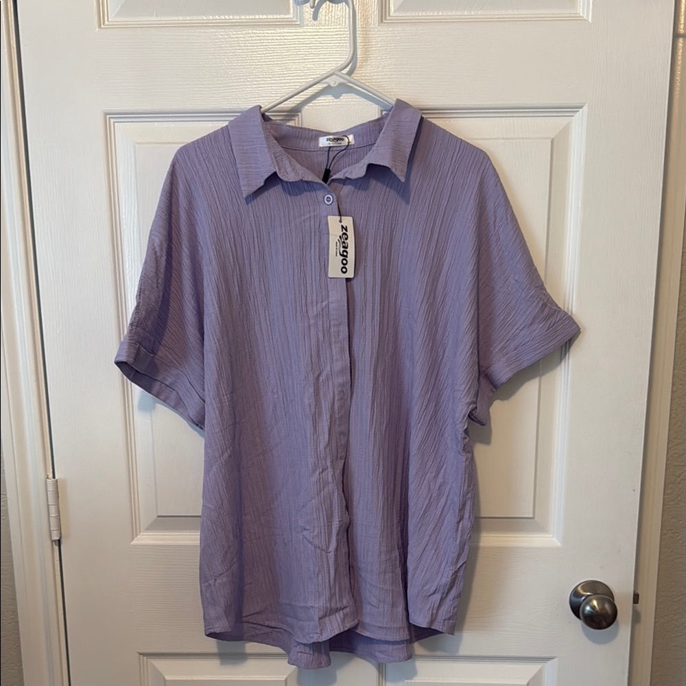 Zeagoo Purple Button Down Shirt Lightweight Casual